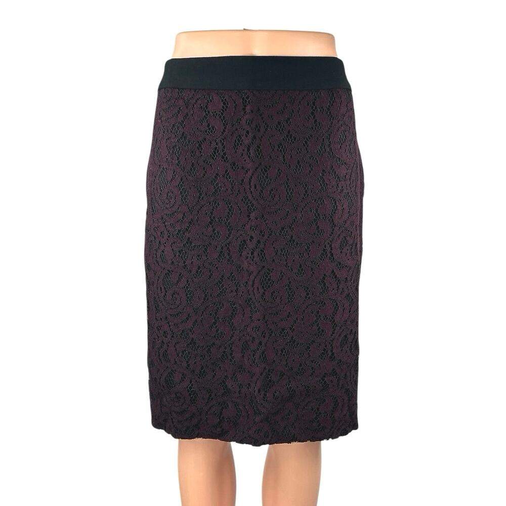 Ann Taylor LOFT Purple Floral Lace Zip Knee Length Straight Pencil Skirt Size 10